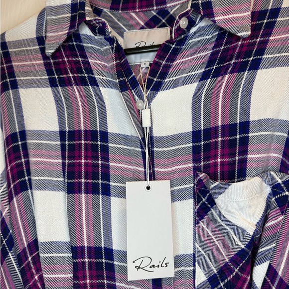 NWT Rails Purple White Plaid Flannel Shirt Dress Tie Waist Size S - Picture 6 of 10
